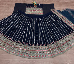 Blue colour heavy sequence embroidery work silk lehenga choli
