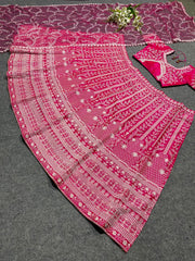 Rani pink colour embroidered silk lehenga choli