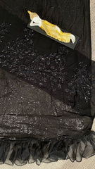 Beautiful black heavy sequence ruffle saree