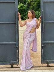 Baby pink colour fancy sequence work saree