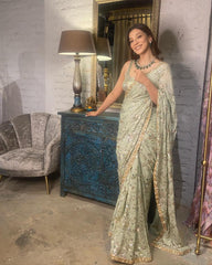 Beautiful georgette sequence and embroidery work saree