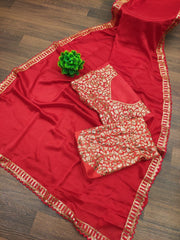 Bollywood style red colour embroidery work silk saree