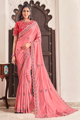 Pink colour soft georgette silk saree