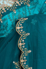 Rama blue colour organza saree