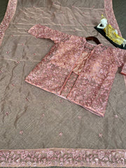 Fancy thread and zari work organza saree with koti