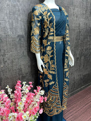 Heavy chine sequence work saree with koti