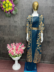 Heavy chine sequence work saree with koti