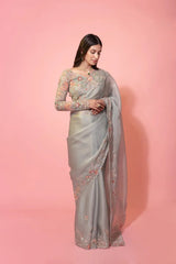 Beautiful embroidery work soft organza silk saree