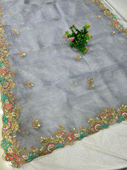 Beautiful embroidery work soft organza silk saree