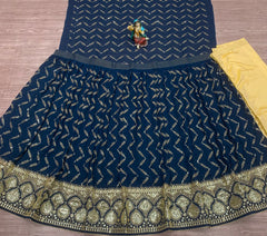 Blue colour sequence and embroidered silk lehenga choli