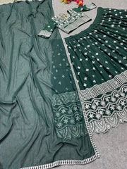 Heavy green colour georgette silk lehenga choli
