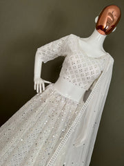 Designer fancy wear white georgette lehenga choli