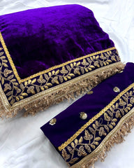 Beautiful heavy embroidery work velvet saree