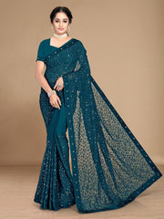 Heavy sequence and embroidery work georgette saree