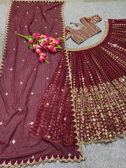 Maroon colour designer embroidery work lehenga choli
