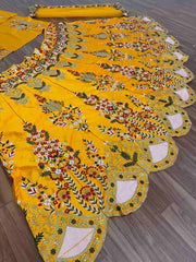 Yellow colour embroider work silk lehenga choli