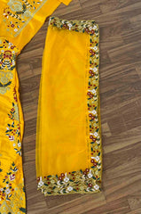 Yellow colour embroider work silk lehenga choli