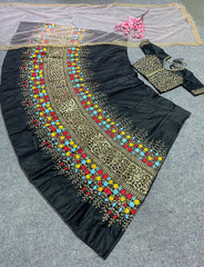 Black colour embroidery work party wear silk lehenga choli