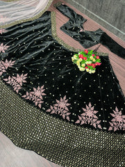Heavy embroidery and sequence work velvet lehenga choli