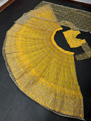 Beautiful yellow colour sequence work lehenga choli