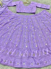 Light purple embroidered faux georgette lehenga choli