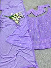 Light purple embroidered faux georgette lehenga choli