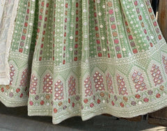 Pista green heavy embroidery work georgette lehenga choli