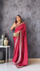 Beautiful designer embroidered satin silk saree