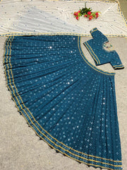 Blue colour embroidered georgette lehenga choli