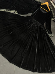 Beautiful thread work black velvet designer suit