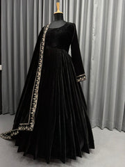 Beautiful thread work black velvet designer suit