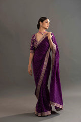beautiful thread work vichitra silk saree