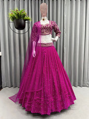 Stylish cording and sequence work velvet lehenga choli