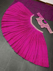 Stylish cording and sequence work velvet lehenga choli