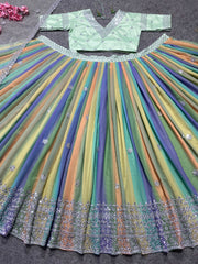 Multi colour digital print embroidered lehenga choli