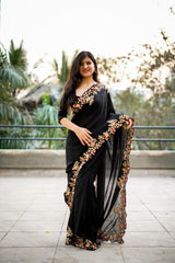 Black multi thread vichitra silk saree