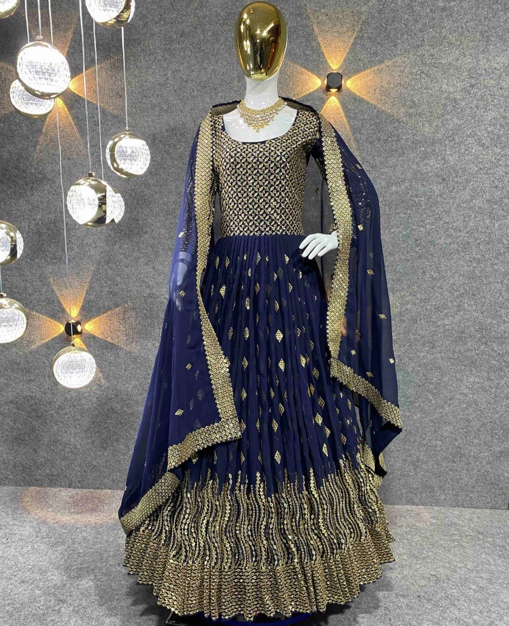 Faux georgette embroidered designer suit
