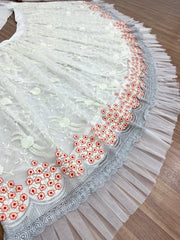White embroidered net lehenga choli