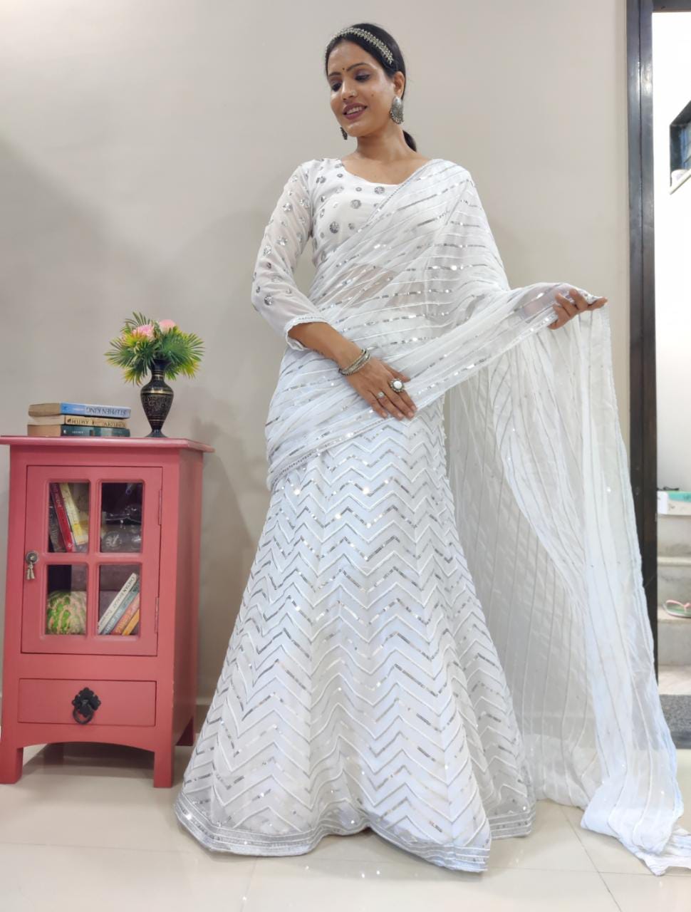 Purchase Sea Green Satin Embroidered Lehenga Style Saree for Wedding Online  : USA - Saree