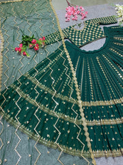 Dark Green Colour Embroidered Attractive Party Wear Silk Lehenga choli