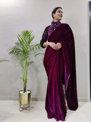 Beautiful ready to wear velvet saree with jacket style designer blouse