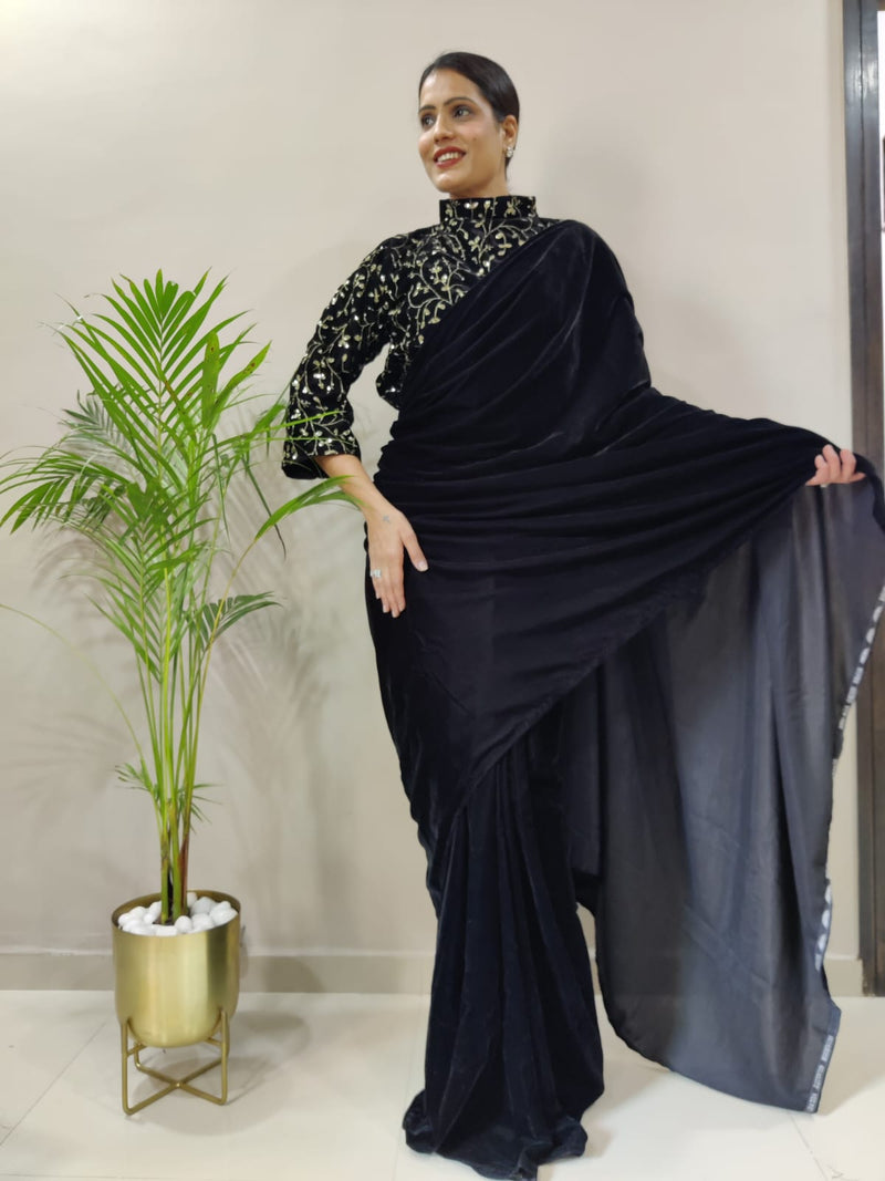 Black Velvet Blouse - Black Saree As Bridesmaid