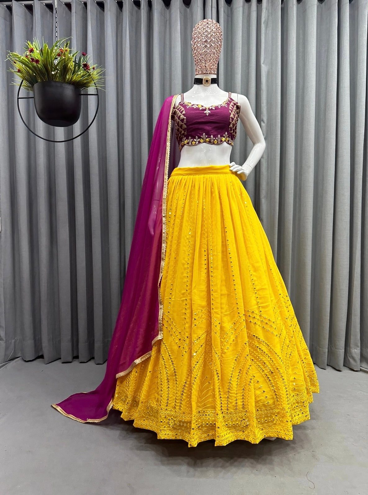 Stunning Yellow Color Silk Gown With Work Dupatta