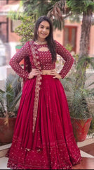 Red colour designer embroidery and sequence work lehenga choli