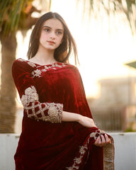 Beautiful designer sequence with zari thread embroidery work velvet saree