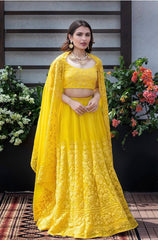 Beautiful yellow colour embroidery work lehenga choli