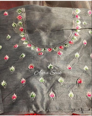 Beautiful heavy embroidery work on premium organza silk saree