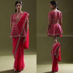 New trending beautiful embroidery work jacket with designer saree