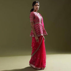 New trending beautiful embroidery work jacket with designer saree