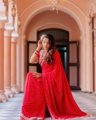 Beautiful designer red colour saree